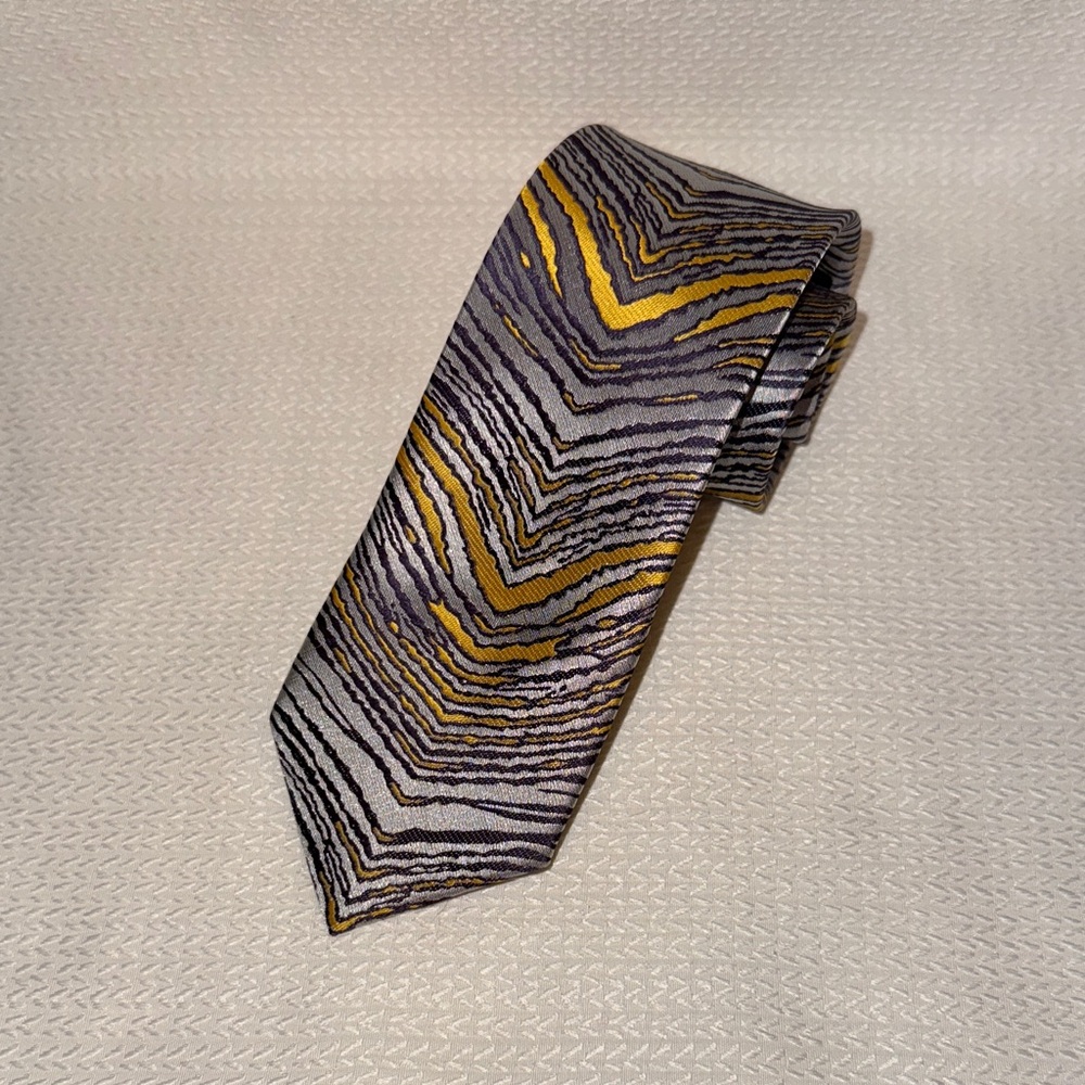 Zubaz Animal Print Zebra Striped Stylish Gold and Purle on Silver Men's Tie
